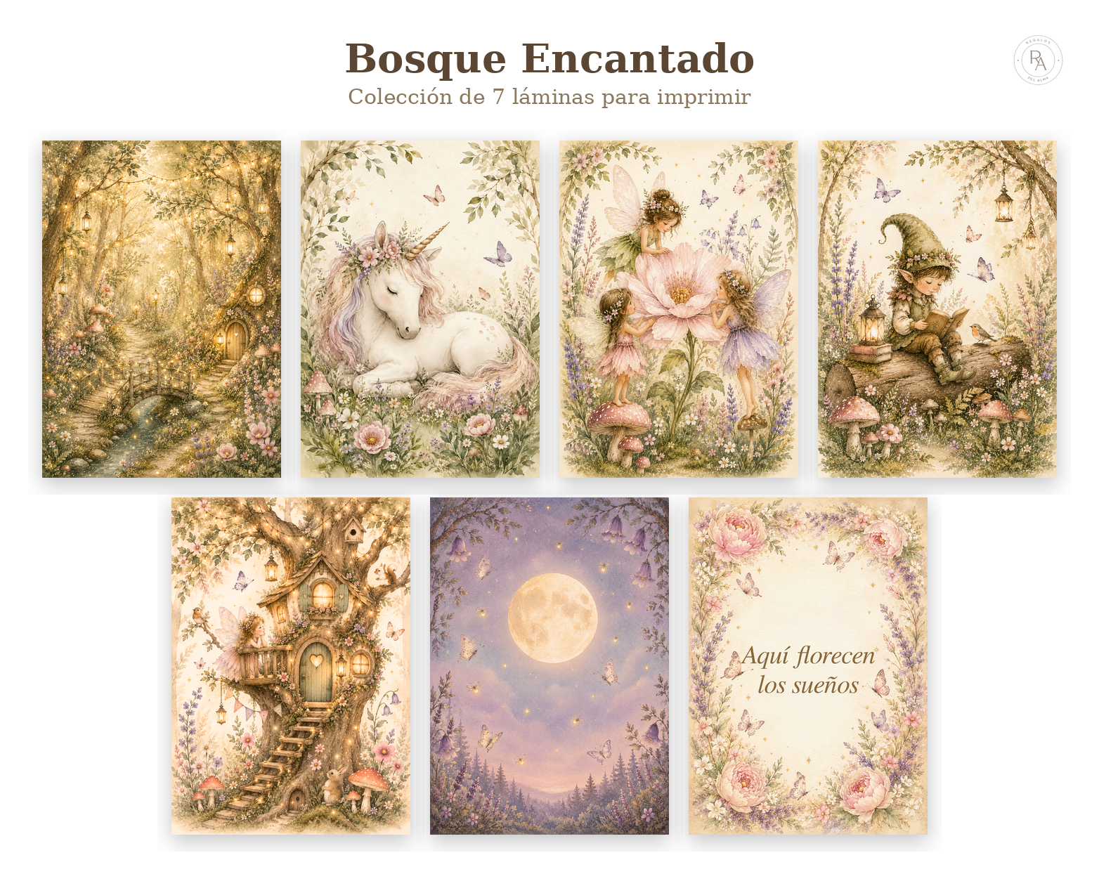 Bosque Encantado: 7 láminas para imprimir en A4 y A3 — Decorá el cuarto con magia y ternura